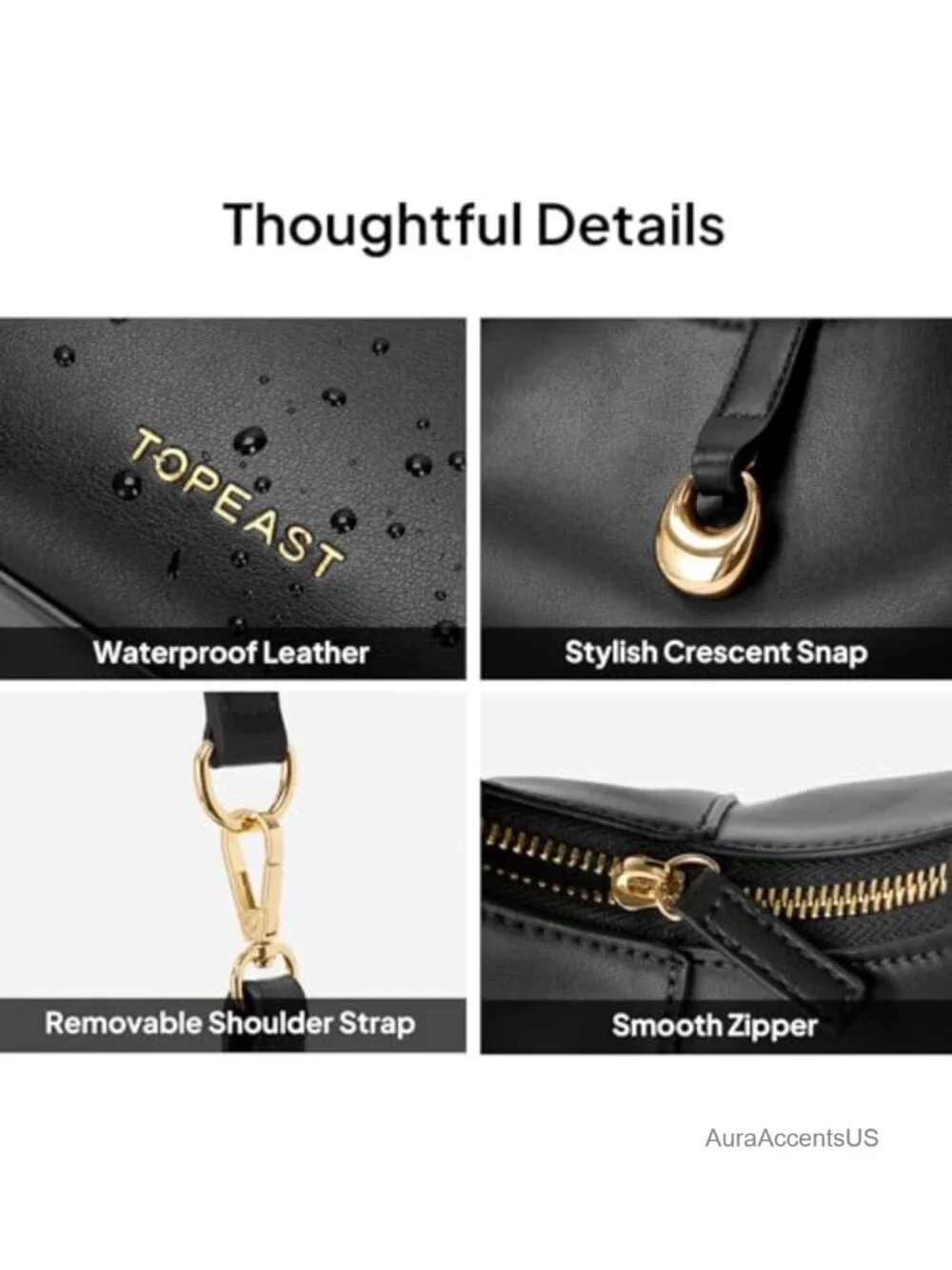 Small Soft Vegan Leather Crescent Shoulder Bag Hobo with Removable Strap